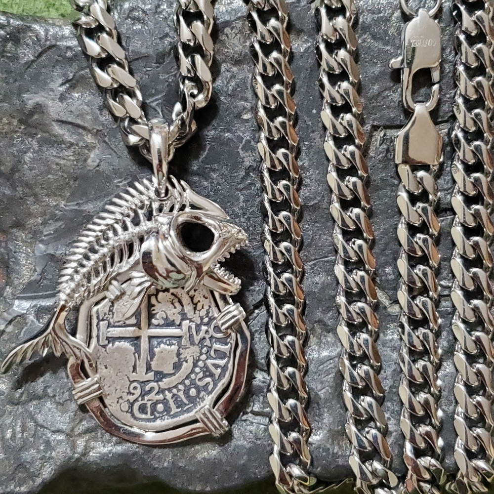 Atocha skeleton fish mahi mahi pendant with chain